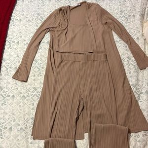 3-Piece Ribbed Loungewear Set in Mocha